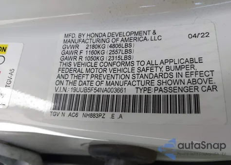 2022 Acura Tlx A-Spec Package z USA, uszkodzony, nr VIN 19UUB5F54NA003661